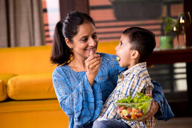 mother son eating good food