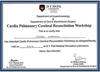 Dr. Chirag Chamria certificate